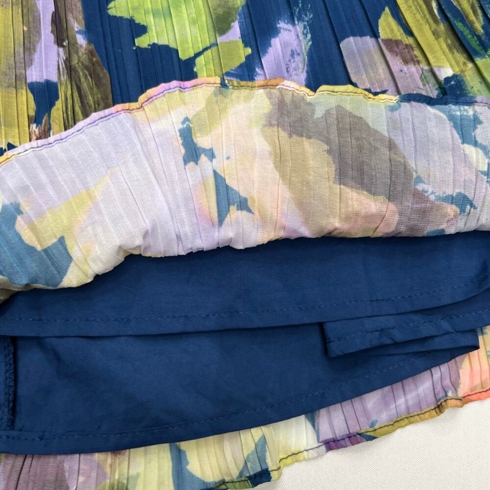 Lulus Holloway Watercolor Floral Pleated Chiffon Maxi Dress Size M Dark Blue - Picture 10 of 12